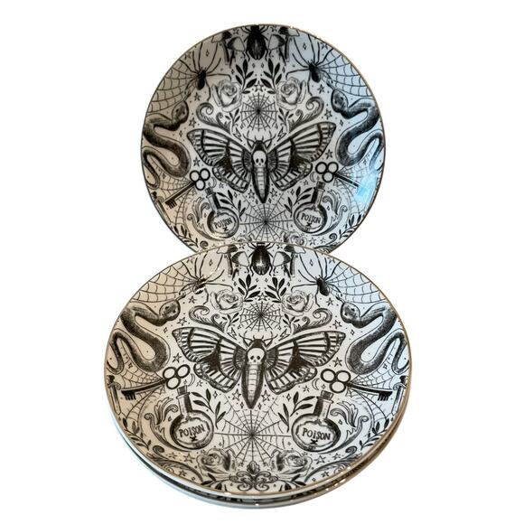 Grace Teaware Fine Porcelain Halloween Appetizer Plates 6" Black White 4pc NEW - Picture 1 of 15